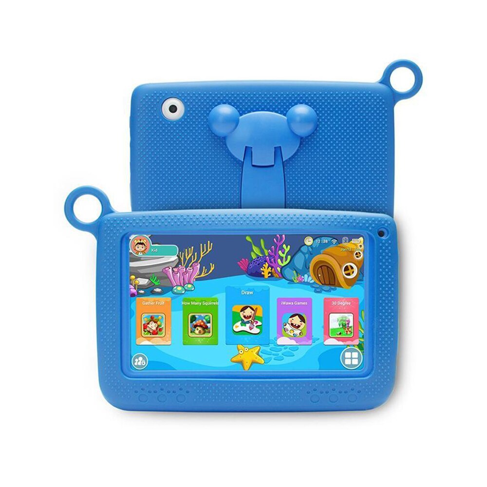 Q718 7 inch quad-core tablet voor kinderen 1024*600 pixels android 4.4 systeem 512mb+8gb geheugen met siliconen hoes groene amerikaanse stekker: Blauw / Eu-stekker
