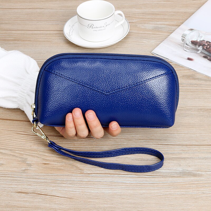 Nova moda feminina longa bolsa feminina grande capacidade de concha saco com zíper carteira bolsa do telefone móvel: Azul