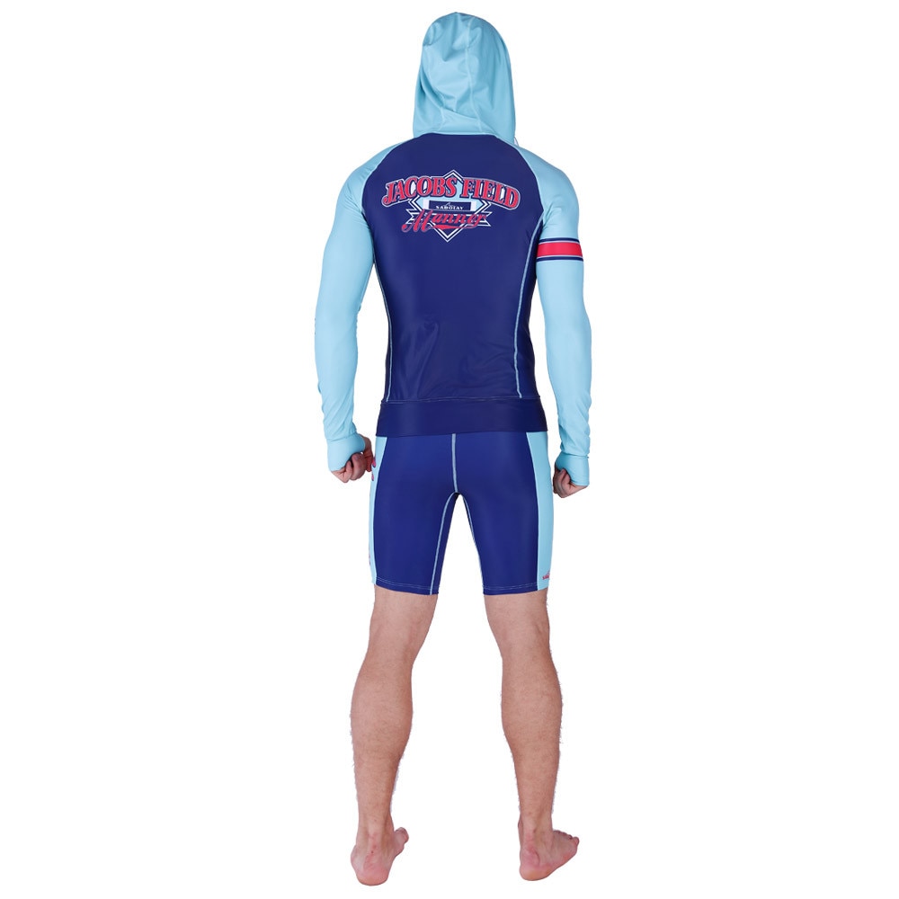 SABOLAY Mannen elasticiteit Rash Guard Pak UV Bescherming Lange Mouwen hooded Windsurf Surfen Tops Korte broek Swimwear