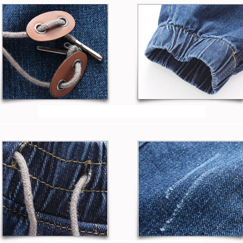 Høj kvalitet mænd elastisk talje denim jeans ankelbåndede bukser herre snoretræk stretch ben haremsbukser plus størrelse m - 5xl