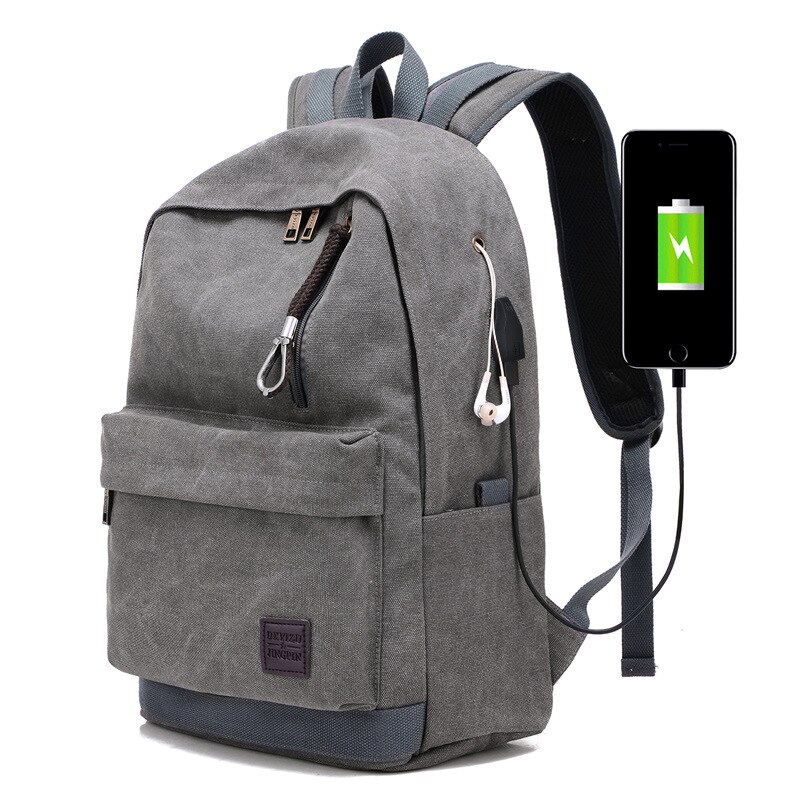 Men Canvas College Student School Backpack Male Bags Teenager Casual Rucksacks Laptop Backpacks Travel Women Mochila escolar: Gray