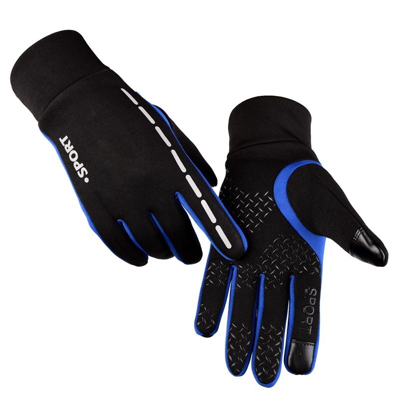 Cykel touch screen handsker vandtæt cykel vinter reflekterende udendørs handsker til mænd kvinder plus fløjl handske fuld finger: Blå / M