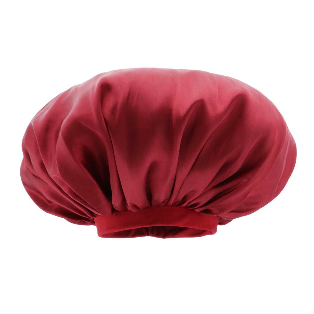 Adjustable Satin Silk Wide Band Bonnet Night Sleep Cap Hat Sleeping Head Cover Hair Protector for Women Long Curly Natural Hair: Wine Red