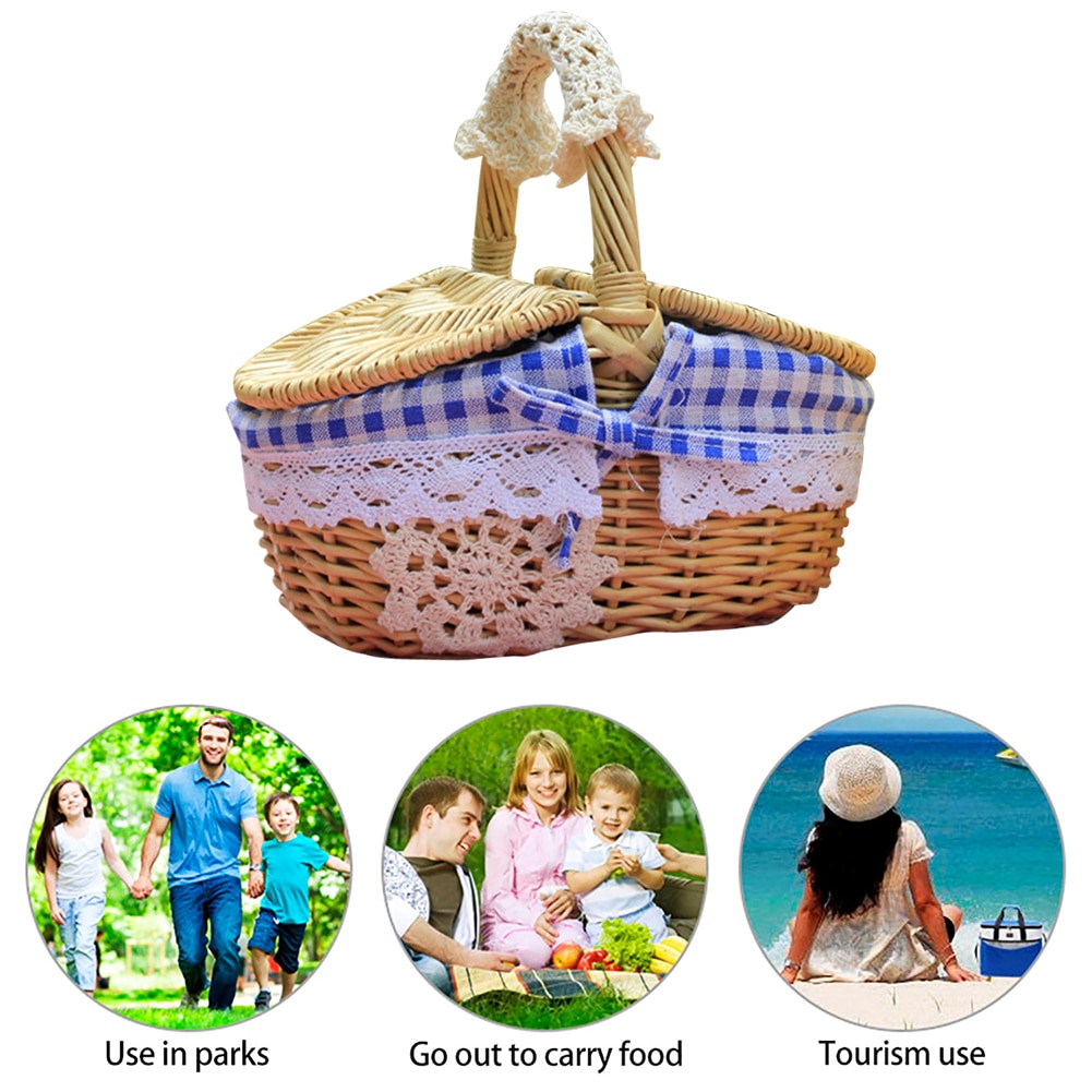 Handgeflochtener rattankorb mit henkel, ideal für picknick, camping und als aufbewahrungskorb für obst, brot und andere lebensmittel.