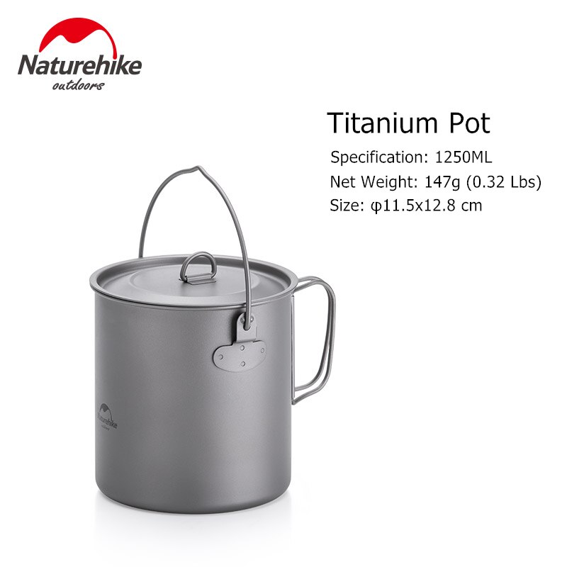 Naturvandring titan kokkärl camping gryta stekpanna vik bärbar utomhus titan kastrull pan titan porslin campingutrustning: Kruka  - 1250ml