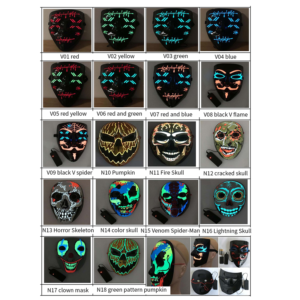 Clown LED Mask Halloween Party Mask Neon Light Up Luminous Wire Purge Scary