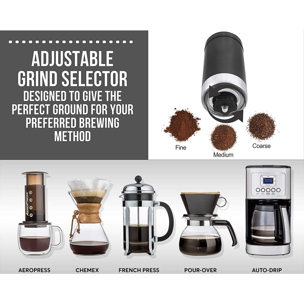 Manual Coffee Grinder Heavy Duty Stainless Steel with Adjustable Ceramic Burr Portable Coffee Mill Grinder
