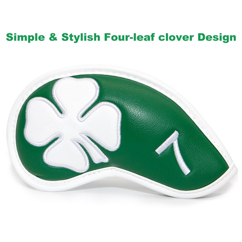 Golf Club di Ferro Della Copertura Sacca Da Golf In Pelle Golf Testa di Ferro Coperture Golf Club di Ferro Headovers Cunei Coperture 10 pz/set Quattro- foglia di Trifoglio