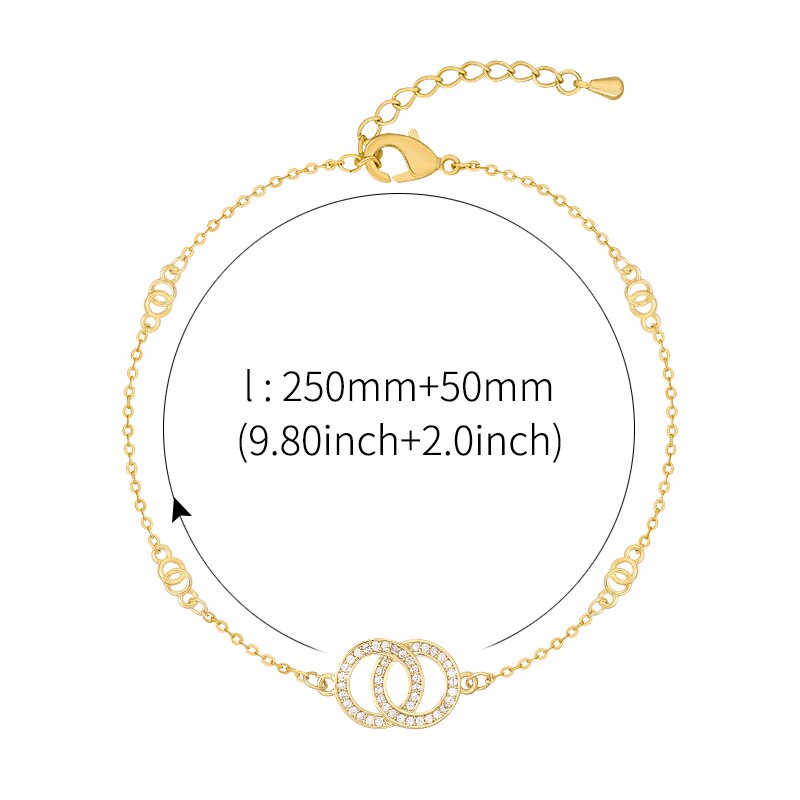 Weimanjingdian Aankomst Dubbele Cirkel Zirconia Cz Crystal Charm Enkelband In Goud Of Rhodium Plated