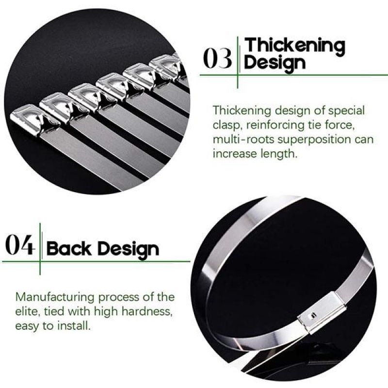 100PCS Multi-Purpose Locking Cable Metal Zip Ties Stainless Steel Cable Ties Locking Metal Zip-Exhaust Wrap Coated