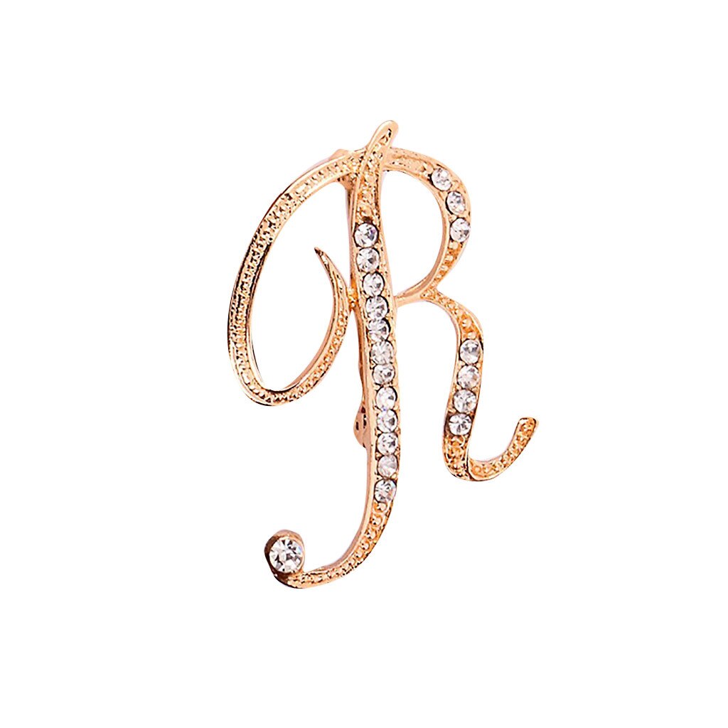 1PC Crystal 26 English Letters Brooch Metal Vintage Women Pin Couple Memorial Jewelry Love Party Garment Accessories #1029: R