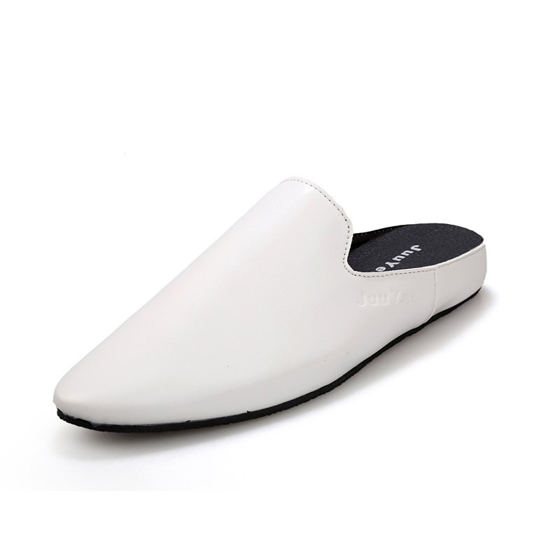 Lædersandaler loafers mænd sko mænd sommer åndbare lejligheder sko halvtøfler slides klipklapper mænd: Hvid / 10