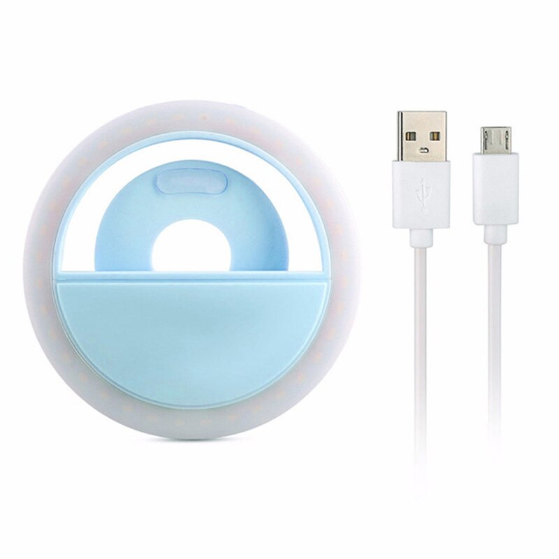 Tokohansun ring selfie lys led fotografisk belysning med usb opladning ringlight led ring til iphone 7 8 x xiaomi til telefon linse: Blå