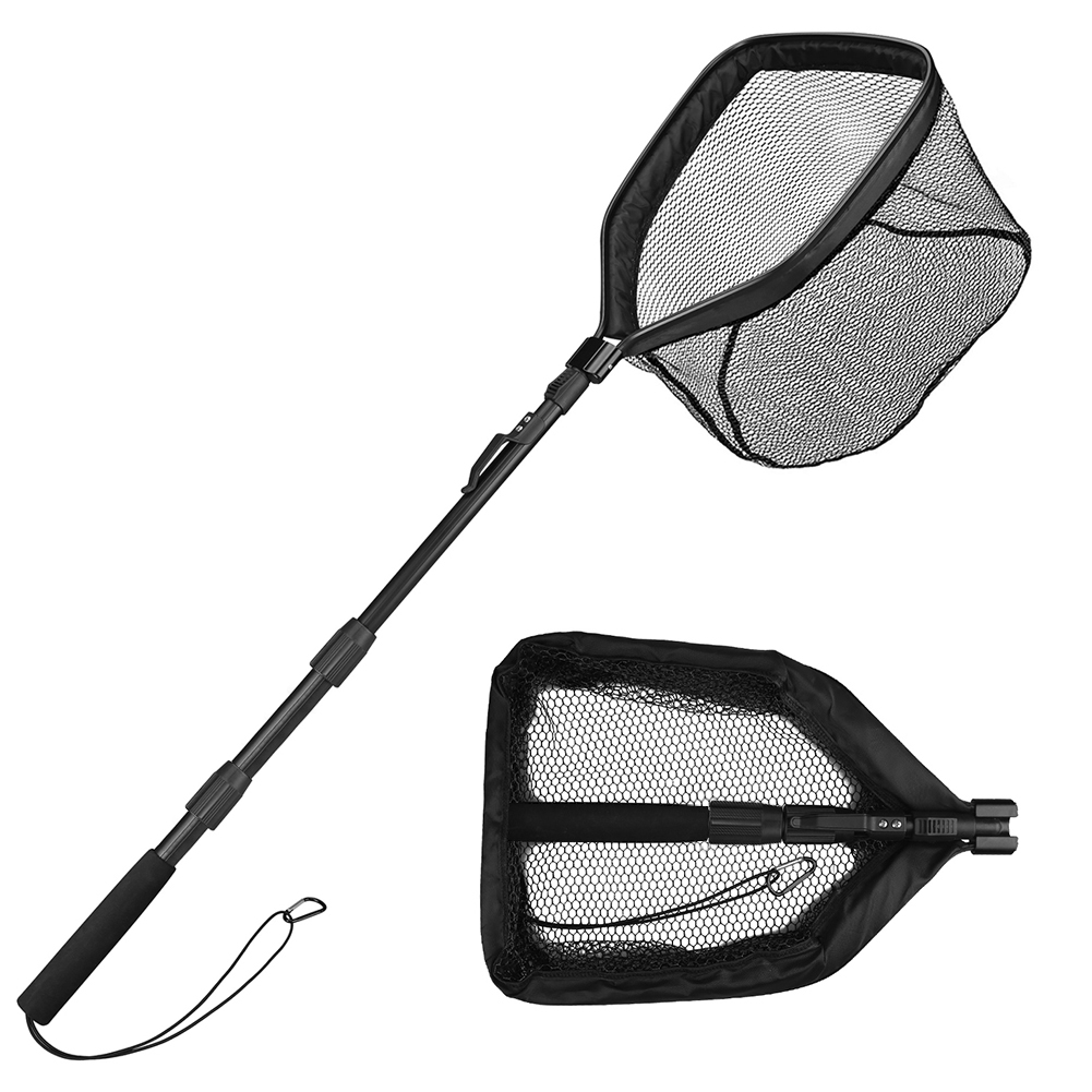 Red de pesca flotante, red de aterrizaje plegable, fácil captura y liberación con poste telescópico, red de pescado recubierta de goma para agua salada y agua dulce: BLANCO