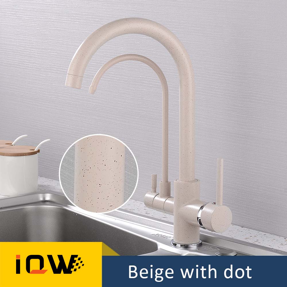 360 stopni obrót filtr kuchnia bateria kranowa dotknij mosiądz podwójny uchwyt kran kran kuchenny ciepłej i zimnej: beige z dot