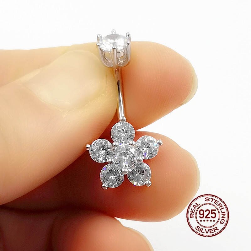 Hellolook Zirkoon Bloem Navel Piercing Ring 925 Sterling Zilveren Buik Buttton Ringen Sexy Belly Piercing Body Sieraden Navel Pierc