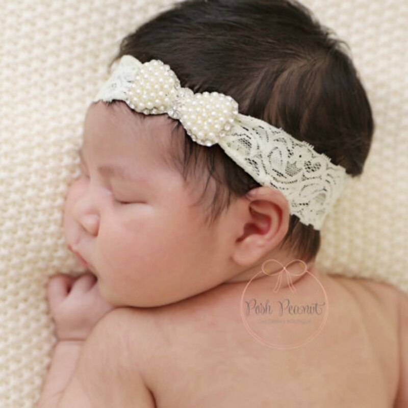 Accesorios para el cabello para niña, turbante, diadema para bebé, complemento para el pelo, lazo de perla, banda de pelo de encaje, banda blanca Lisa encantadora