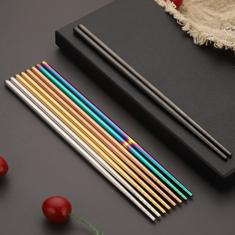 1 Pair Chopsticks Non-Slip Chinese Stainless Steel Reusable Metal Chopstick for Sushi Food Sticks Set Tableware Kitchen Tool