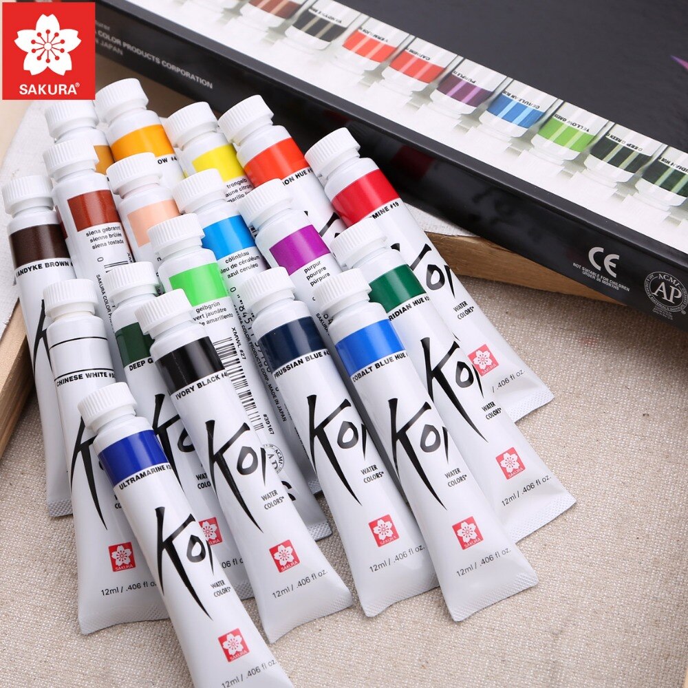 Ensemble de couleurs à l'eau SAKURA Koi peinture à l'aquarelle transparente 12 couleurs 18 couleurs japon 12 ml