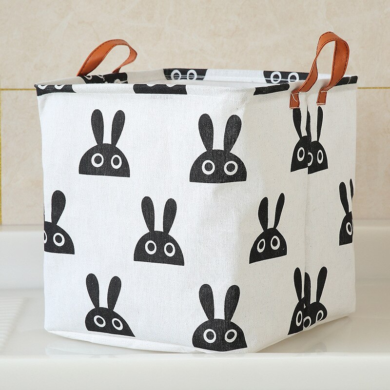 Linen Laundry Basket Square Dirty Clothes Toys Folding Organizer Bucket Anti-dust Big Storage Barrel Hamper Storage Home: Rabbit