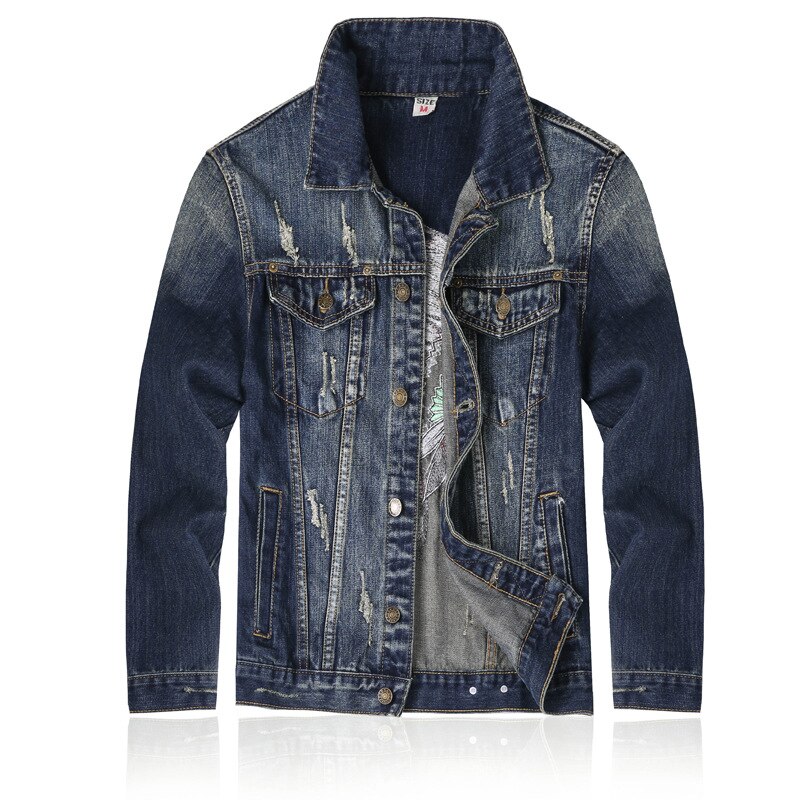 Aboorun jeansjacka herr broderi sliten slim fit jeansjacka vår höstkappa för man  x427