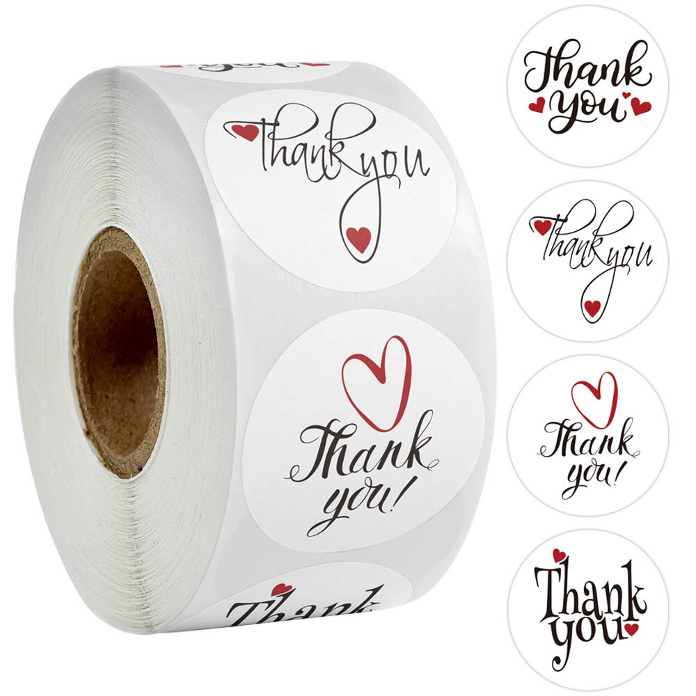 500Pcs Round Thank You Stickers With 4 Style Red Heart Labels For Wedding Pretty Cards Envelope Sealing Label Stickers Roll: 500Pcs