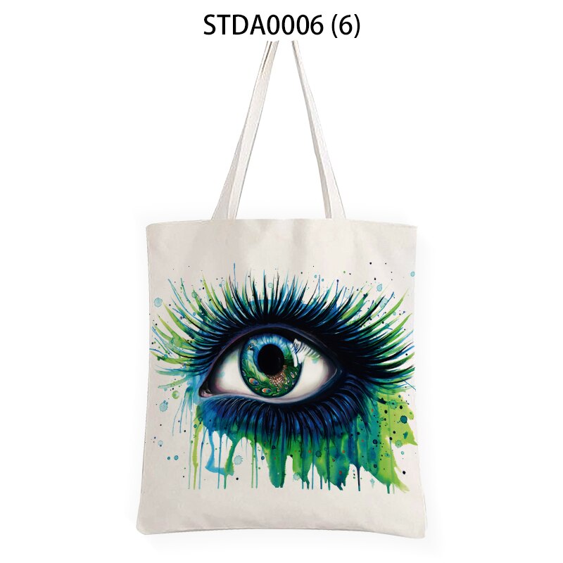 Mooie Ogen Grote Capaciteit Canvas Tote Schoudertas Stof Katoenen Doek Herbruikbare Boodschappentas Vrouwen Tassen Shopper Tassen Viaje: F-6