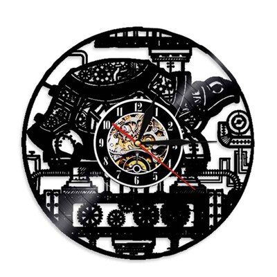 Vinyl rekord væg ur moderne 3d dekorative steampunk ur med 7 forskellige farver led skifte gear væg ur boligindretning: B ingen led