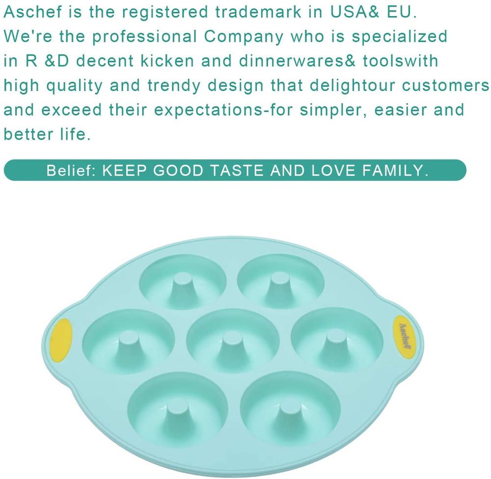 Donut Baking Pan cake Molds Tray Silicone Bakeware 7 Cavity with Reinforced Metal Core Handle Grip Non Stick