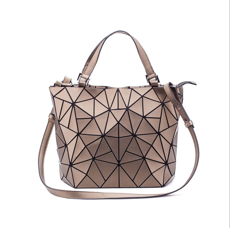 Female Top-Handle Bag Hologram Frosted matte crossbody Bag bucket bag patchwork triangle handbag bolsa feminina: Gold