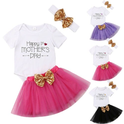 Moederdag Outfits Baby Meisje Prinses Tops Romper + Tule Rok 2 stuks Outfit Maat 0-18 M