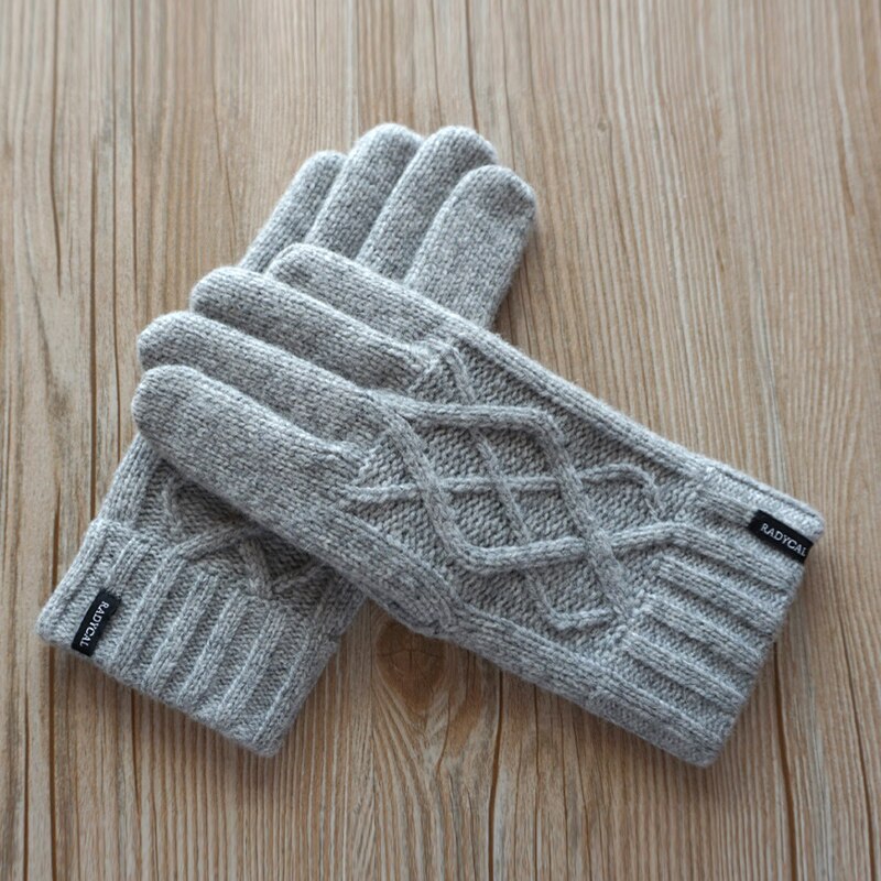 De de hombre guantes hombres 100% de lana de invierno cálido expuestos dedo mitones de punto cálido hombre grosor doble guantes de lana