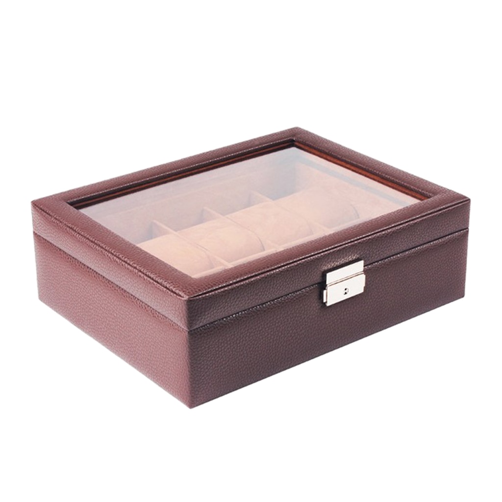 Luxury Brown Leather Watch Display Container 10 Slot Wristwatch Storage Showcase Watch Case