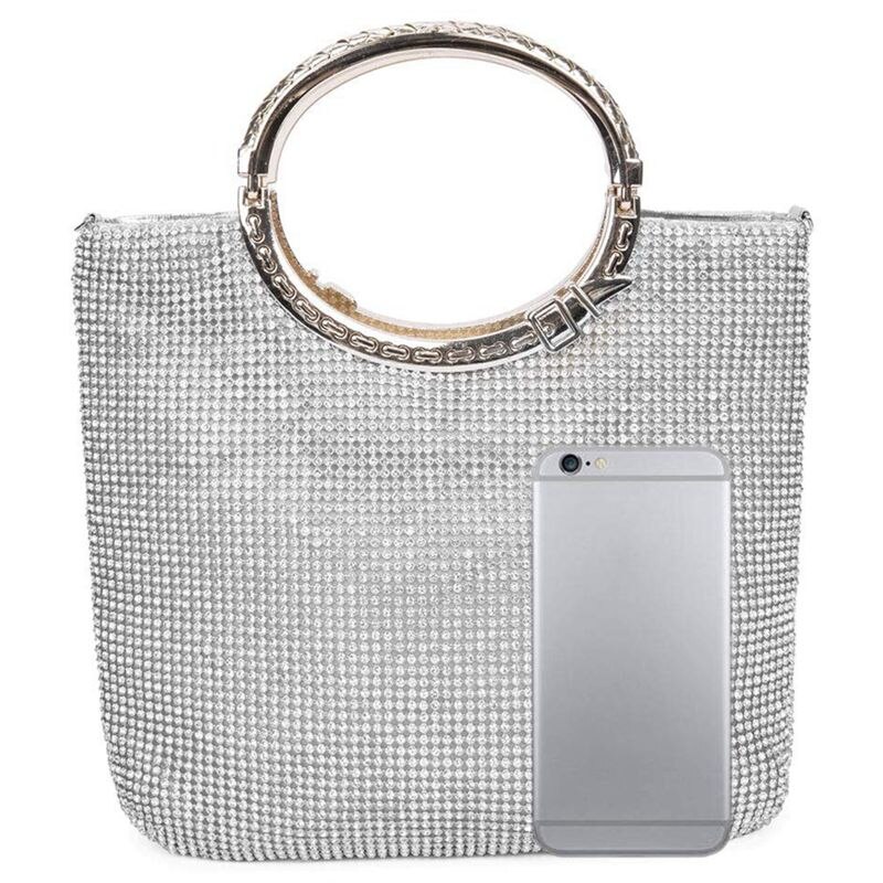 -sac à main femme strass + satin sac sacs de soirée pochette de mariage sac à main (argent)