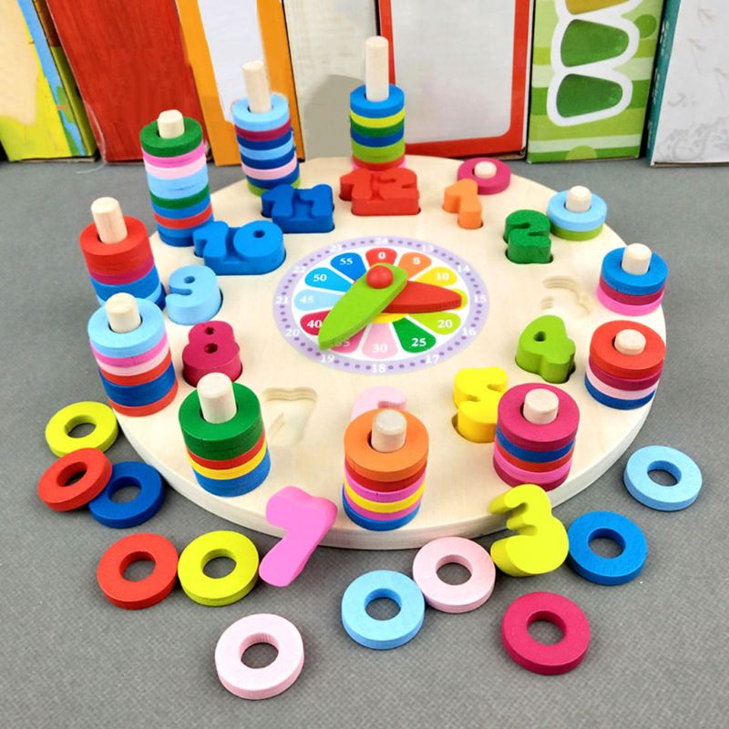 Voorschoolse Baby Speelgoed Vroege Onderwijs Leermiddelen Math Toy Kinderen Kids Houten Digitale Klok Count Geometrische Vorm Bijpassende