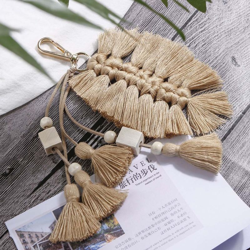 Ren håndlavet bomuldskvast vedhæng blade træperler taske ornamenter nordisk national europæisk nøglering dekoration