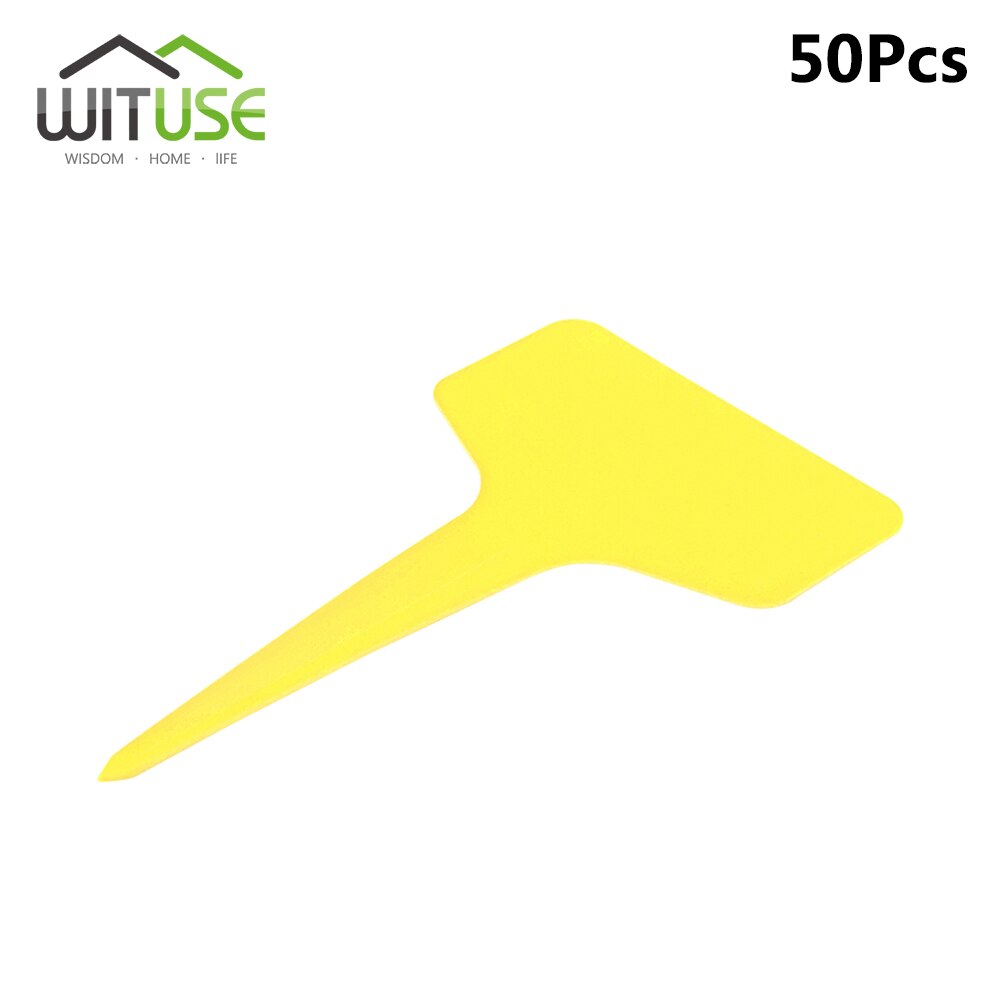 Etiquetas impermeables para vivero, tipo T, cinta de 3 tipos de plástico, para flores y plantas gruesas, bandeja, Mark para herramientas de jardín, 50/100 Uds.: T-type Yellow