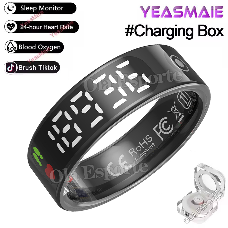 Screen Smart Ring Photo Control Health Monitior Smartring Men Women Bluetooth NFC Rings Heart Rate Waterproof 5ATM: green / 10