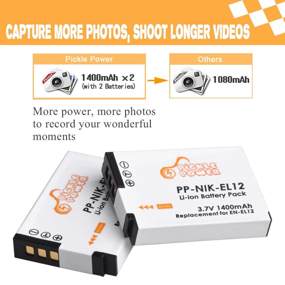 EN-EL12 Bateria do Nikon CoolPix S610 S610c S620 S630 S710 S1000pj P300 P310 P330 S6200 S6300 S9400, Ładowarka do ENEL12