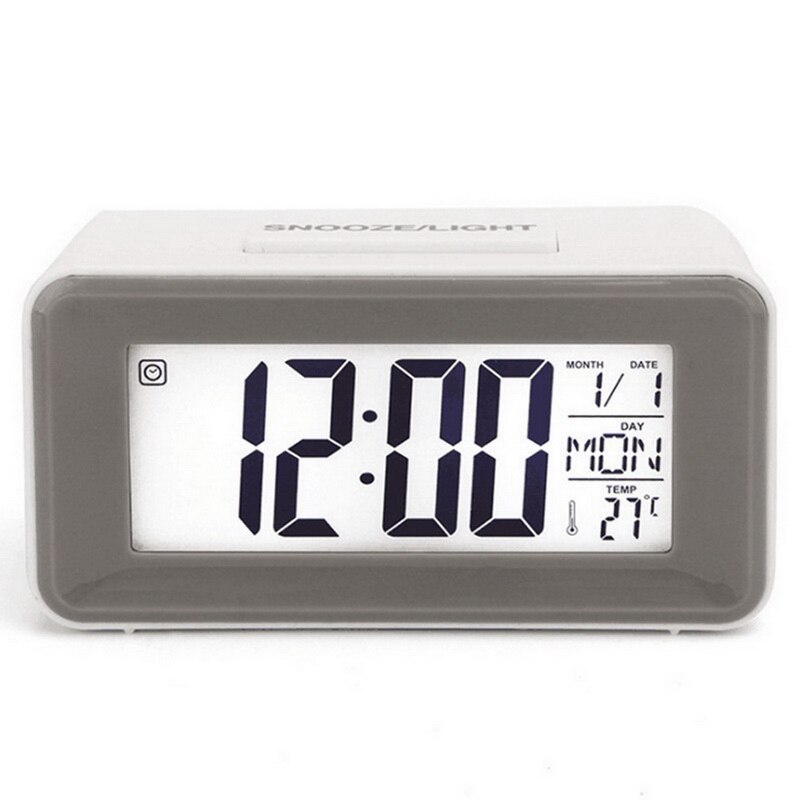 LED Digital Alarm Clock Electronic Clock Smart Mute Backlight Display Temperature & Calendar Snooze Function Alarm Clock: 2-White