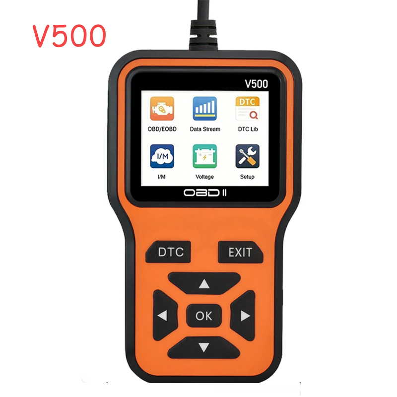 OBD2-scanner V500 - Directe codelezer en spanningscontrole voor volledige systeemdiagnose van OBDII/CAN-voertuigen en foutanalyse van 0s: Rood