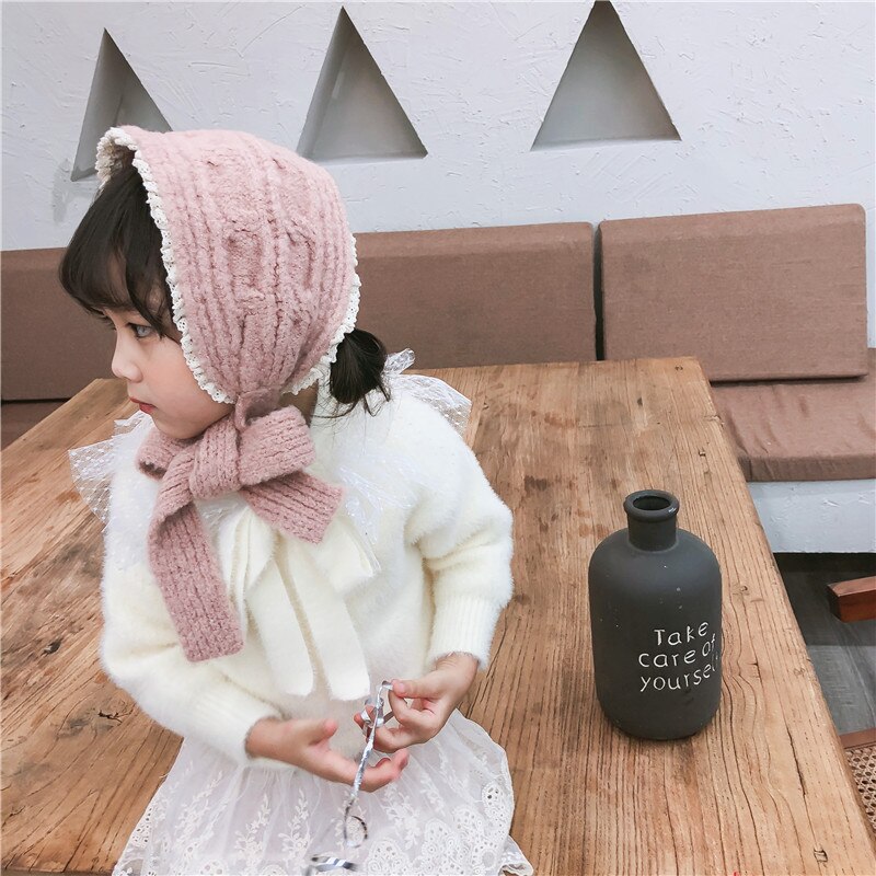 Oreillettes en dentelle pour bébés filles, couvre-oreilles en laine tricoté pour l'hiver, de Style japonais et coréen, mignon et bambins