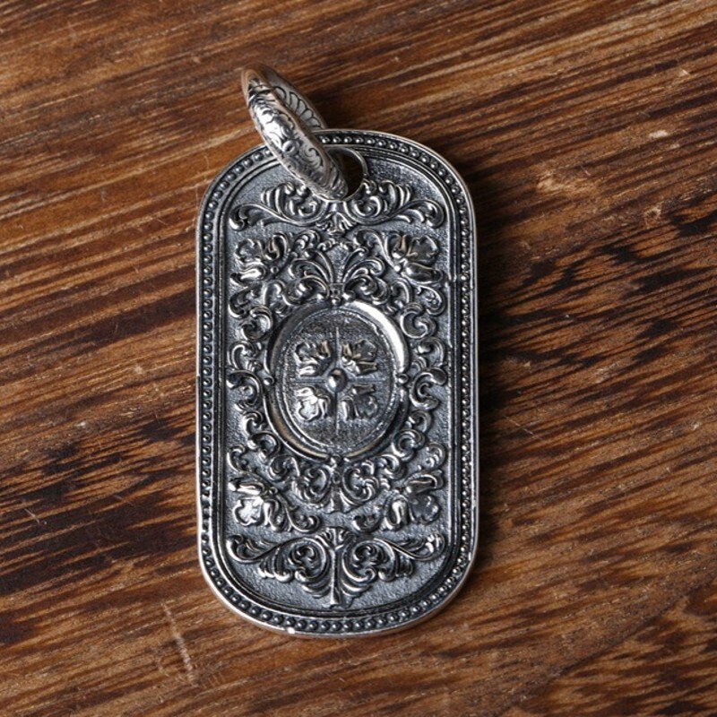 Bocai Echte Pure S925 Zilveren Man Hanger Vintage Gegraveerd Patroon Persoonlijkheid Overheersend Gouden Leeuw Hanger