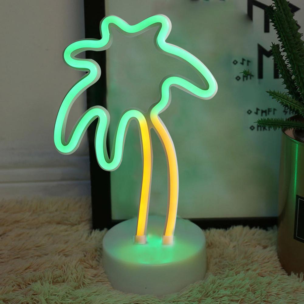 Neonskilt ledet lampe neonlys til værelser usb kabel / batteridrevet skrivebord borddekoration flamingo enhjørning kaktus jul: Kokos palme