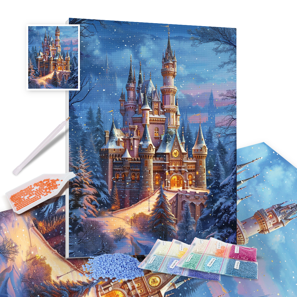 DIY 5d Schloss Schnee ansicht Diamant malerei Voll diamant Mosaik Kreuz Stickerei Dekoration hängende Malerei, 30x40cm gerahmt