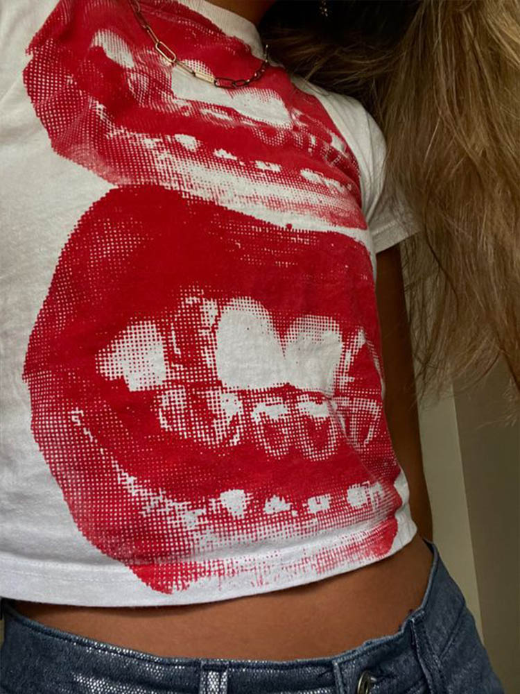 Punk Y2K bébé manches courtes haut gothique rue T-shirt femmes loisirs basique T-shirt femmes 2024 haut d'été E filles gothique EMO