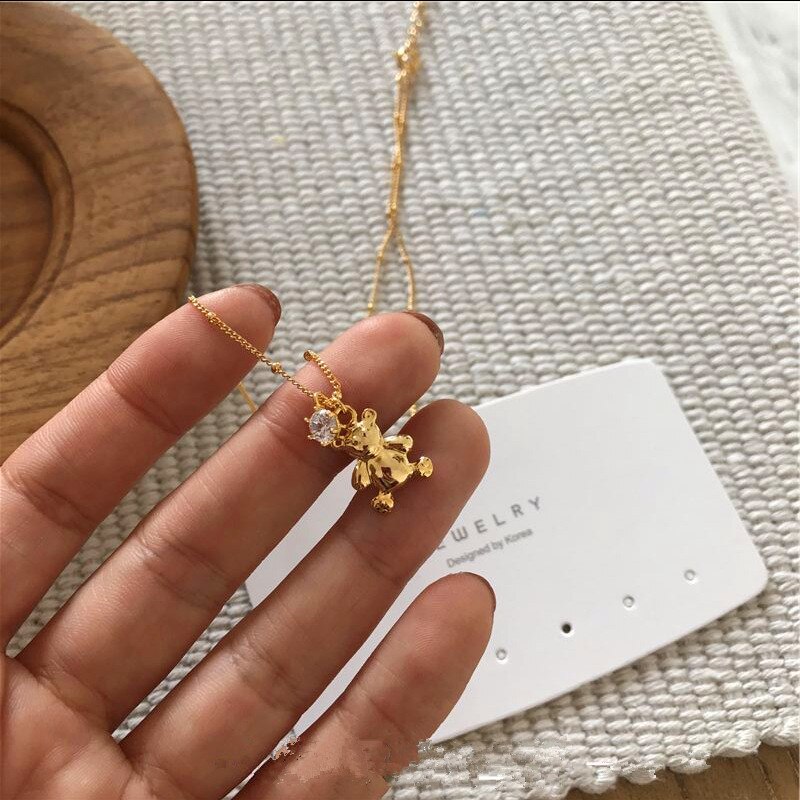 HUANZHI Neue Trend Geometrische Platz Runde Liebe Bär Metall Kette Halskette Gold Farbe für Frauen Mädchen Partei Schmuck