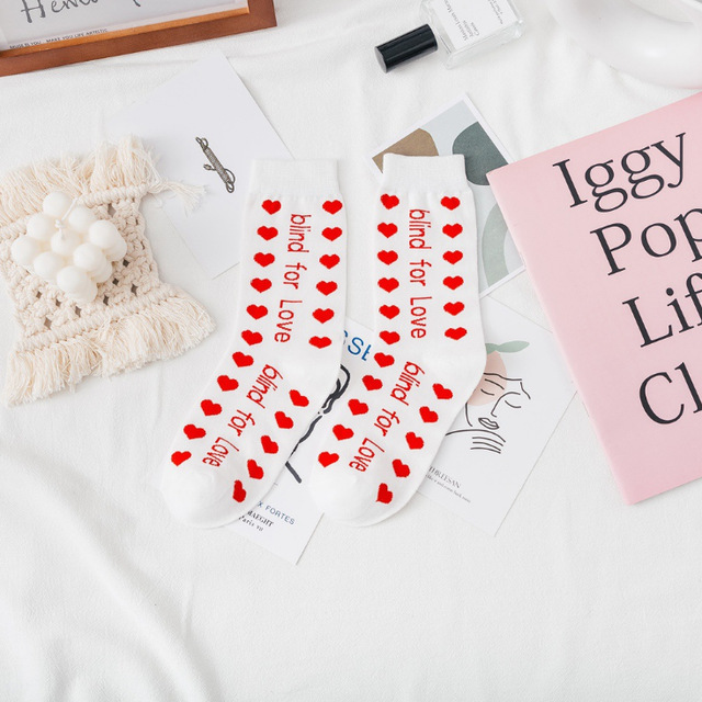 Socks Children&#39;s Tube Socks Love Jacquard Female Socks Cute Girl Cotton Socks Spring And Autumn Trend Women Socks Korean: Vertical love white