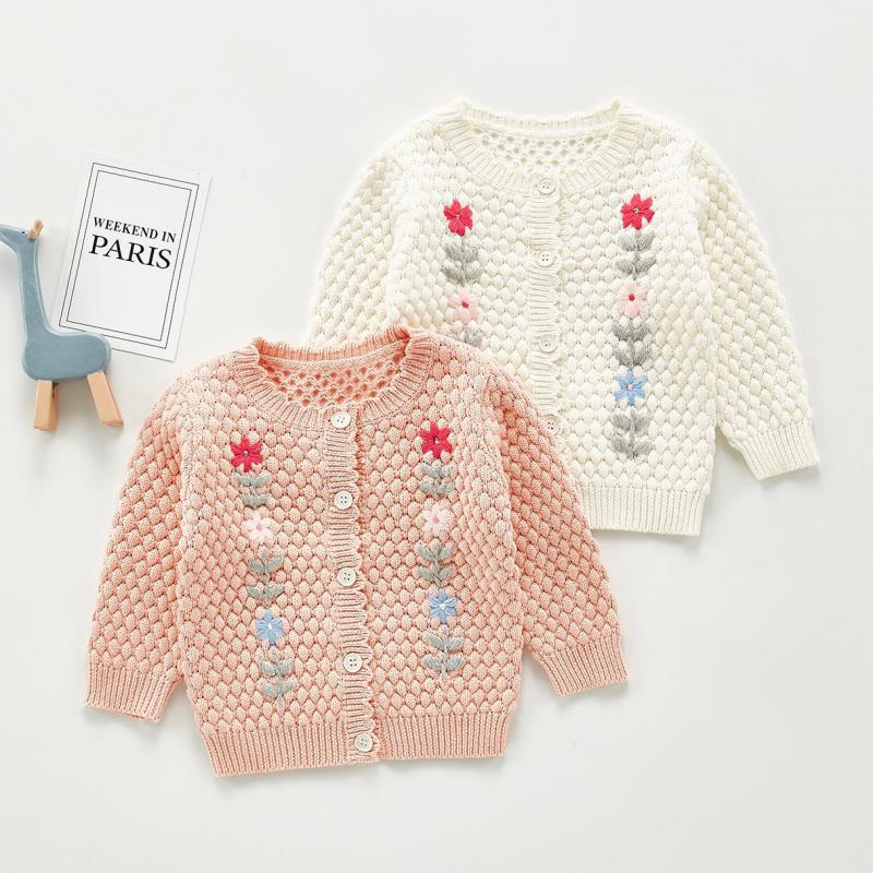 Baby Mädchen zur Seite fahren Herbst Kleinkind Mädchen betroffen Strickjacke Blume Stickerei Baumwolle Baby Mädchen Strick Mantel Jacke Kleinkind zur Seite fahren