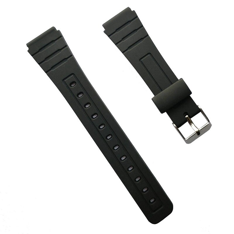 Correa de repuesto para reloj Casio F-91W de 18mm, correa de plástico de resina negra para reloj de pulsera con pasadores, hebilla de Metal F91 F91W